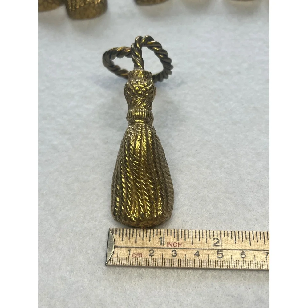 Vintage Brass Tassel Napkin Rings Set of 9 Gold Rope Loop Hollywood Regency